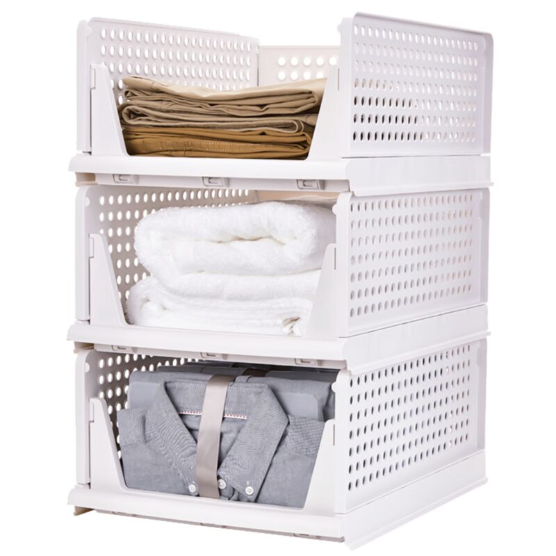 Paquet de 3 organisateurs de placard pliables, Organisateur de rangement pour garde-robe, panier organisateur de tiroir en plastique pour chambre à