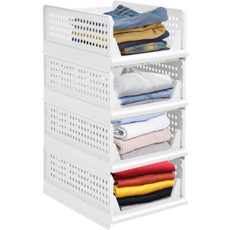 Paquet de 4 organisateurs de placard pliables, Organisateur de rangement pour garde-robe, panier organisateur de tiroir en plastique pour chambre à
