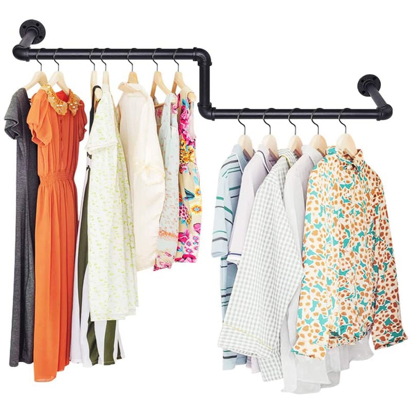Penderie Murale,Z-shaped Clothes Rail,100cm Portant à vêtement Industriel Porte Manteaux,Charge maximale 60 kg pour Maison Vestiaire Décoration,noir