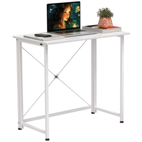 Haloyo® Pliable Bureau d'ordinateur, Table de Bureau , Bureau Pliant pour Étudier, Travailler, Chambre, 80x45x74cm, blanc