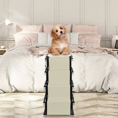 Haloyo Rampa per cani, La rampa pieghevole,4 gradini Rampa per cani,101 x 76 x 47 cm,beige