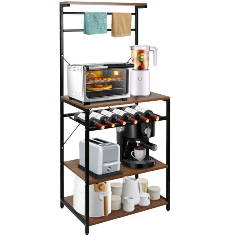 Haloyo® Scaffale da cucina a 4 ripiani con 8 ganci, design industriale, scaffale autoportante per piani di lavoro, realizzato in tubi metallici, 59x40x143 cm, marrone