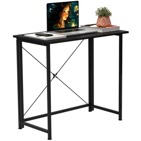 Haloyo® Scrivania pieghevole per computer, tavolo da ufficio, scrivania pieghevole per studio, lavoro, camera da letto, 80x45x74cm, nero