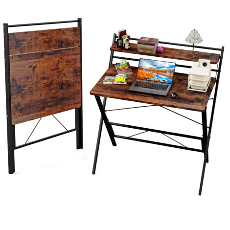 Haloyo® Scrivania pieghevole per computer, tavolo per computer, scrivania con ripiani, 80x50x107cm, marrone