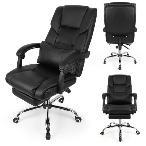 Haloyo Sedia da Ufficio, Sedia da Ufficio con Poggiapiedi Schienale Regolabile Pieghevole in PU, Sedia da Ufficio Ergonomica, Nero