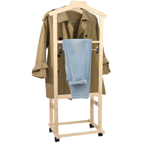 Haloyo® Servomuto in legno massello con ruote, appendiabiti in bambù per camera da letto, 107x47x37 cm, color legno