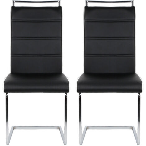 Haloyo Set di 2 Sedie da Cucina, Sedie da Pranzo, con Sedile e Schienale in PU, Gambe in Metallo, Colore Principale Bianco e Nero