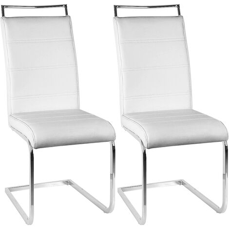 Haloyo Set di 2 sedie da pranzo in PU, sedia da cucina, gambe cromate, bianco