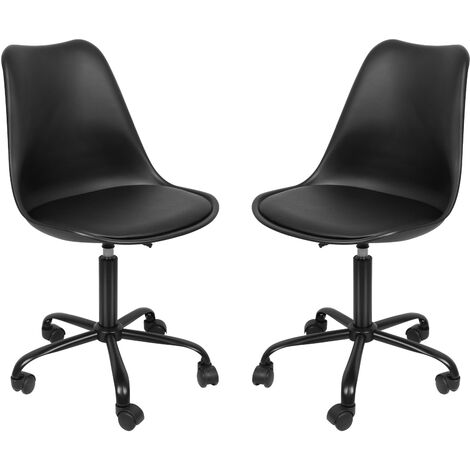 Haloyo Set di 2 sedie da ufficio girevoli Tulip con ruote regolabili in altezza, acciaio, plastica PP, PU, ​​nero