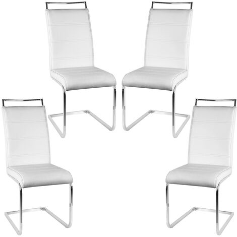 Haloyo set di 4 sedie da pranzo in PU, sedia da cucina, gambe cromate, bianco