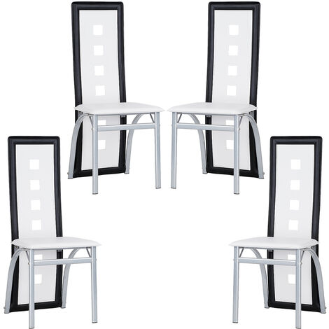 Haloyo Set di 4 sedie da pranzo, sedia da cucina con sedile e schienale in PU, gambe in metallo, bianco e nero