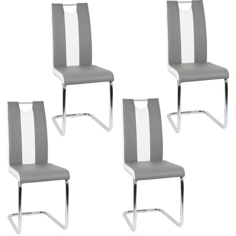 Haloyo set di 4 sedie da pranzo, sedia da cucina con sedile e schienale in PU, gambe in metallo, grigio e bianco