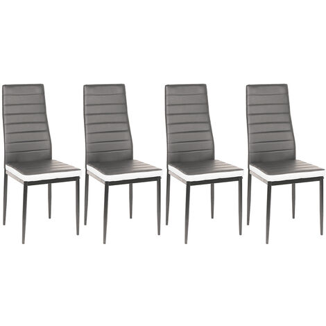 Haloyo Set di 4 Sedie da Pranzo, Sedia da Cucina in PU, Struttura in Metallo, Sedia Moderna per Sala da Pranzo, Soggiorno, Cucina, Grigio e Bianco