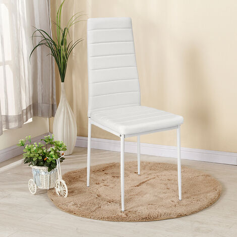 Haloyo Set di 4 Sedie da Pranzo, Sedia da Cucina in PU, Struttura in Metallo, Sedia Moderna per Sala da Pranzo, Soggiorno, Cucina,Bianco