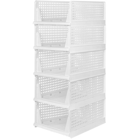 Haloyo® Set di 5 scatole portaoggetti pieghevoli, cestino portaoggetti e organizer per cassetti in plastica impilabile, 33x42x90 cm, bianco