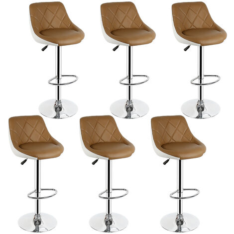 Haloyo Set di 6 Sedia da Bar, Regolabile in Altezza con Schienale, Rivestito in PU, Girevole a 360 Gradi e Poggiapiedi, Cammello e Bianco