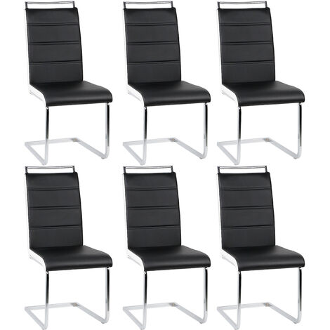 Haloyo Set di 6 Sedie da Cucina, Sedie da Pranzo, con Sedile e Schienale in PU, Gambe in Metallo, Colore Principale Bianco e Nero