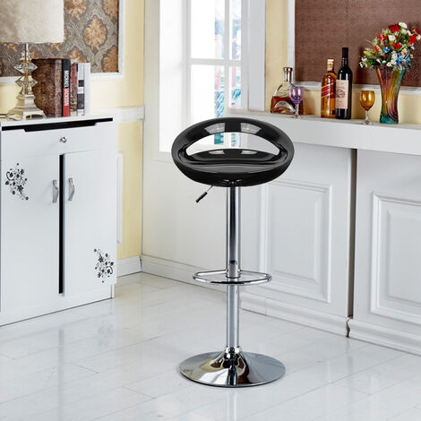 Haloyo Set di 6 Sgabelli da Bar di Design in Plastica ABS, Seggioloni con Schienale e Poggiapiedi, Girevole a 360°, Altezza Regolabile, Gamba Cromata,nero