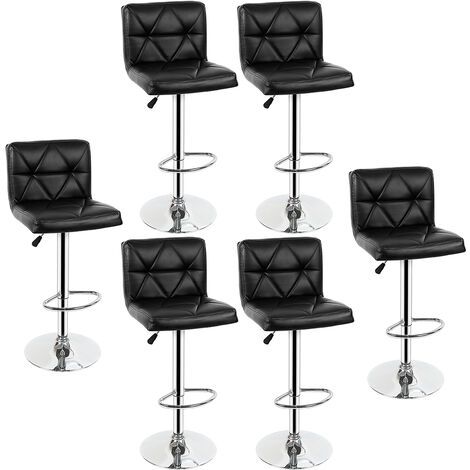 Haloyo Set di 6 Sgabelli da Bar, Sedia da Bar con Altezza Regolabile e Girevole, con Schienale, Rivestito in PU e Poggiapiedi, per Bancone o Cucina, Nero