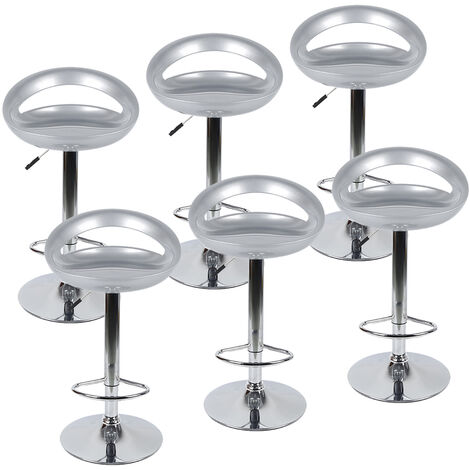 Haloyo Set di 6 Sgabelli da Bar, Sgabello da Bar Moderno in Plastica Regolabile in Altezza con Schienale Arrotondato e Base Cromata, ABS, Metallo, Grigio Chiaro
