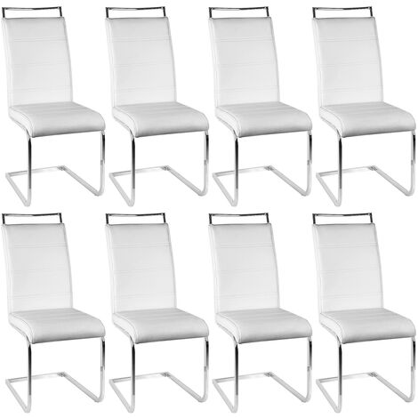 Haloyo set di 8 sedie da pranzo in PU, sedia da cucina, gambe cromate, bianco