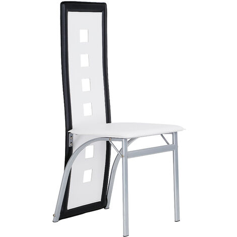 Haloyo Set di 8 sedie da pranzo, sedia da cucina con sedile e schienale in PU, gambe in metallo, bianco e nero