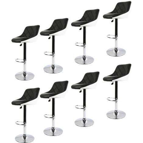 Haloyo Set di 8 Sgabelli da Bar in Pelle PU, Sedie da Bar, Sedile Regolabile in Altezza, Poggiapiedi Girevole a 360°, Struttura in Acciaio, Bianco e Nero
