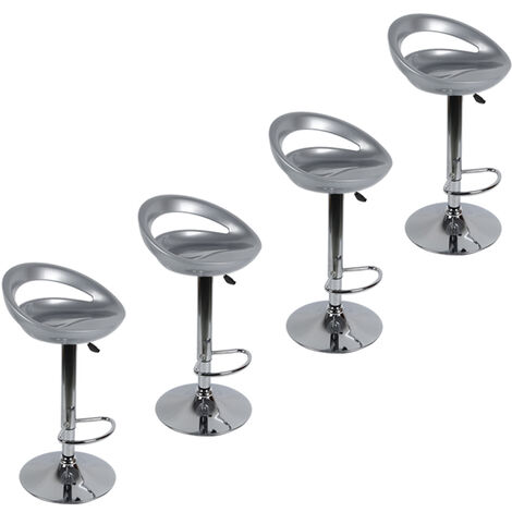 Haloyo Set mit 4 Barhockern, moderner, höhenverstellbarer Barhocker aus Kunststoff mit abgerundeter Rückenlehne und verchromter Basis, ABS, Metall, Hellgrau