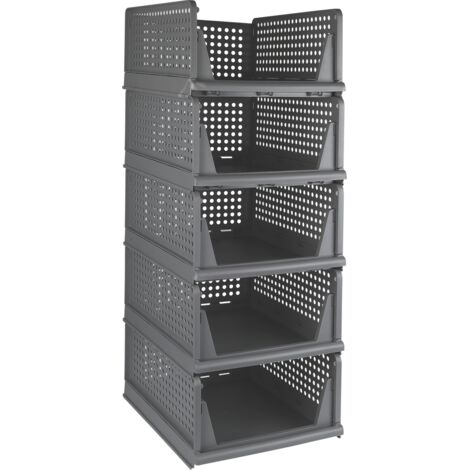 Haloyo® Set mit 5 faltbaren Aufbewahrungsboxen, Aufbewahrungskorb und stapelbarem Schubladen-Organizer aus Kunststoff, 33 x 42 x 90 cm, Grau