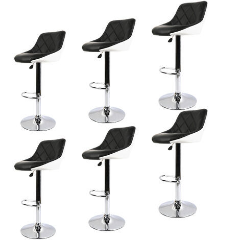 Haloyo Set mit 6 Barhockern und Barstühlen aus PU-Leder, verstellbare Sitzhöhe, um 360° drehbare Fußstütze, Stahlrahmen, Schwarz und Weiß