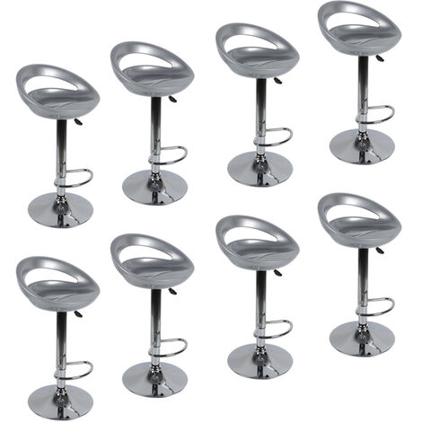 Haloyo Set mit 8 Barhockern, moderner, höhenverstellbarer Barhocker aus Kunststoff mit abgerundeter Rückenlehne und verchromter Basis, ABS, Metall, Hellgrau