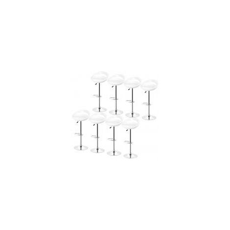 Haloyo Set mit 8 Designer-Barhockern aus ABS-Kunststoff, Hochstühle mit Rückenlehne und Fußstütze, 360° drehbar, höhenverstellbar, Chrombein, Weiß