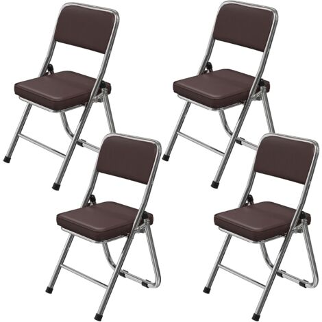 Haloyo® Set von 4 Esszimmerstühlen, Klappstühle, Wohnzimmertische, Küchenstühle, gepolsterte Stühle, Sitz aus Kunstleder, Metallfüße, Maße: 45x46x82cm, braun