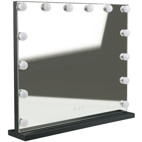 Meykoers Specchio per il Trucco con LED Illuminato 50x42x12cm Nero Hollywood  Vanity Mirror con Tocco e 3 Colori Regolabili