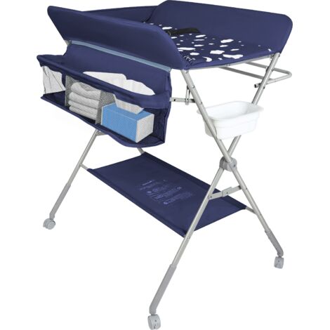 Table à Langer Mobile Avec Roulettes - Réglable En Hauteur, Pliable, Avec Paniers De Rangement