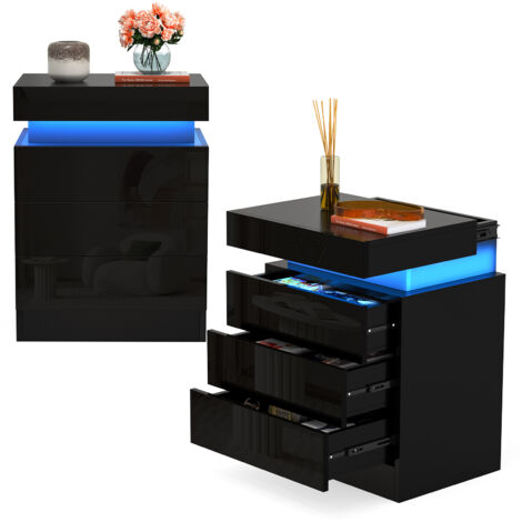Haloyo® Table de Chevet avec 2 tiroirs et 16 Couleurs LED , Table de Nuit, Table Téléphone, Prises CA, pour Salon, Chambre, Bureau, 40x35x61cm, noir