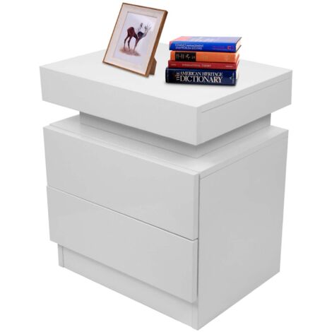 Haloyo® Table de Chevet Moderne à 2 tiroirs avec lumières LED, Table de Nuit, pour Salon, Chambre à Coucher, 45x35x52cm, blanc