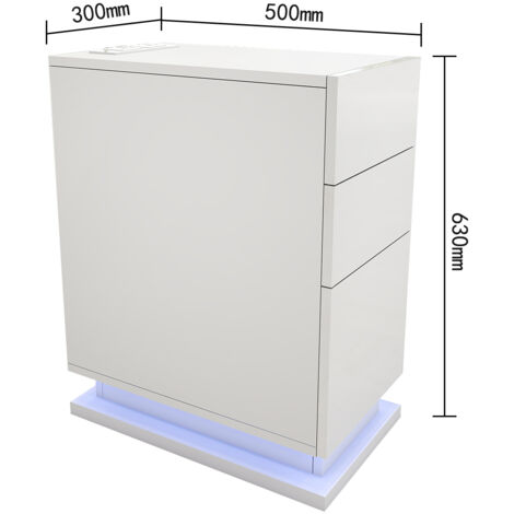 Haloyo® Table de Chevet Moderne à 3 tiroirs avec lumières LED, Table de Nuit avec Multiprise, pour Salon, Chambre à Coucher, 50x30x63cm, blanc