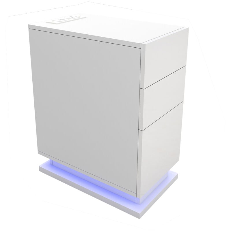 Haloyo® Table de Chevet Moderne à 3 tiroirs avec lumières LED, Table de Nuit, pour Salon, Chambre à Coucher, 50x30x63cm, blanc