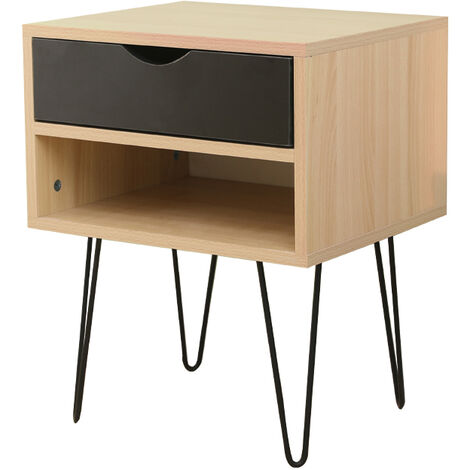 Haloyo Table de chevet scandinaves ,en bois,Jambes de fer,tables d'appoint avec 1 tiroirs,noir