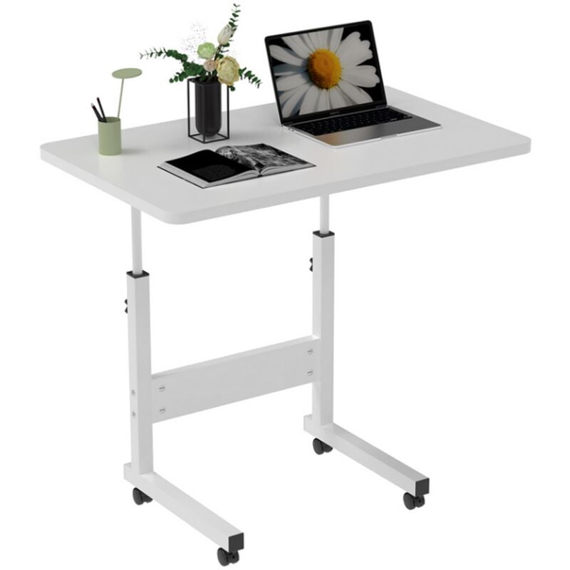 Haloyo - Table pour ordinateur à roulettes, Table de Lit, Bureau assis debout Haut Réglable, pour Ordinateur, Café, 60x40x69-90cm, blanc