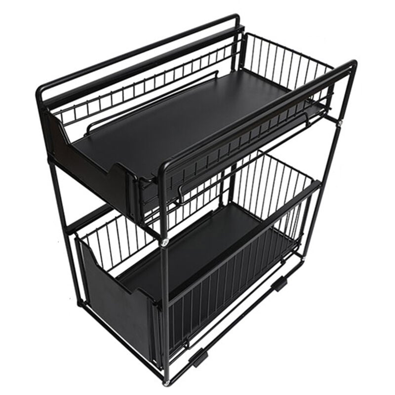 Tablette Coulissante à 2 Niveaux,Paniers Coulissant à 2 niveaux en maille,2 paniers, pour Salle de Bain Cuisine Comptoir Armoire,noir - Haloyo
