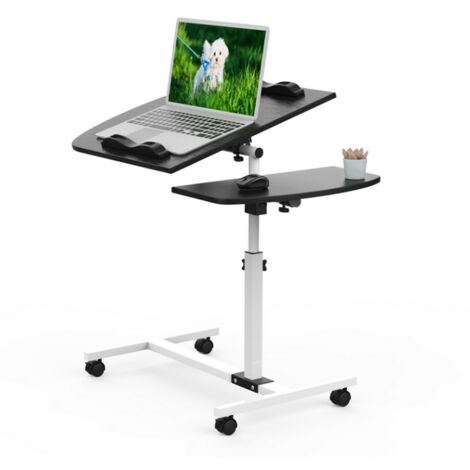 Haloyo® Tavolo per computer con ruote, tavolo sopraletto, scrivania regolabile in altezza, per computer, assistenza medica, caffè, 60x40x61,5-96,5 cm, nero