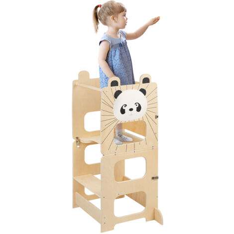 Haloyo® Torre di Apprendimento 3 in 1 con Lavagna  Design Panda (87x42x38,5 cm)  Sgabello Montessori Regolabile  Sicura e Multifunzione