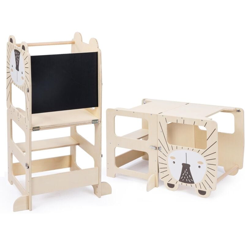 Tour d'apprentissage Enfant,Tour d'apprentissage tableau à craie tabouret bureau 3 en 1,Tour Bébé,87x42x38.5cm,Motif hérisson - Haloyo