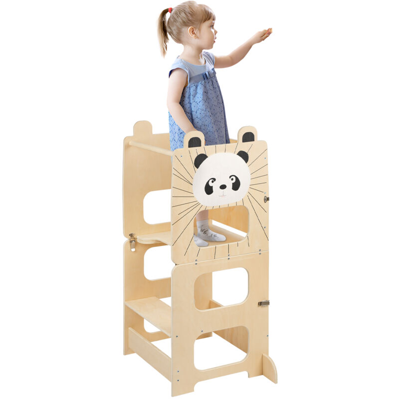 Haloyo® Tour d'apprentissage Enfant,Tour d'apprentissage tableau à craie tabouret bureau 3 en 1,Tour Bébé,87x42x38.5cm,Motif panda