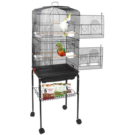 Haloyo Volière à Roulettes,Cage à Oiseaux,pour Perruche Calopsitte Conure Pinson Canaris,46 x 35.3 x 150.6 cm,noir