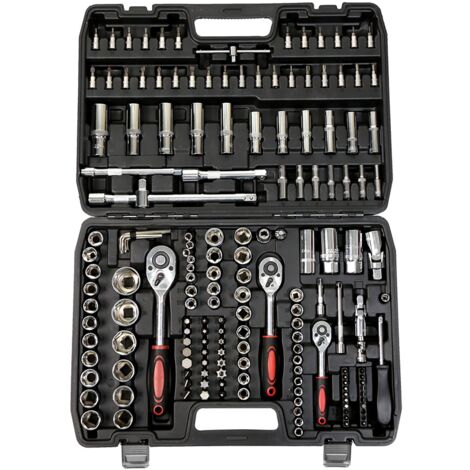 Haloyo®Set di 172 pezzi con cricchetto e bussole, bussole da 1/2 pollice e 1/4 di pollice, 3/8 di pollice (72 denti), acciaio al cromo vanadio, nero