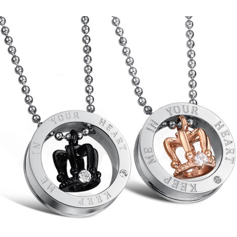 Halskette mit Anhänger aus Edelstahl, Retro-Design mit Krone, „Forever Love Silver Anne“