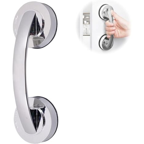 BLUEDEER Haltegriffe für Senioren, Duschgriff ohne Bohren, 2 x rutschfester Griff mit starkem Saugnapf, Haltegriff mit Saugnapf für Glastüren, tragbarer Haltegriff für Dusche (Silber) Stützgriffe